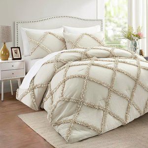 Comforter Set King Size Bedding – 3pcs Farmhouse Bedding Set Cover Ruffle